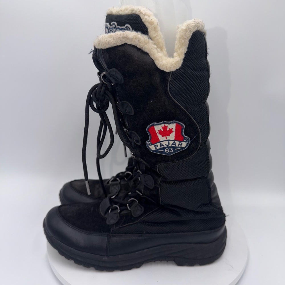 Pajar Canada Women Black Waterproof Winter Snow Boots Euro 39 US 8-8.5 Zip Lace